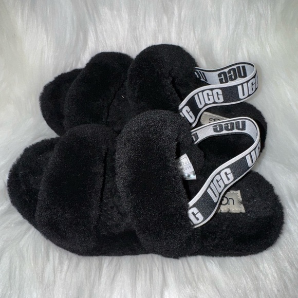 UGG Black Fluffy Sandals - Picture 3 of 7